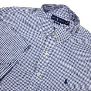 Ralph Lauren Classic Fit Mens Large White Blue Check Pony Short Sleeve